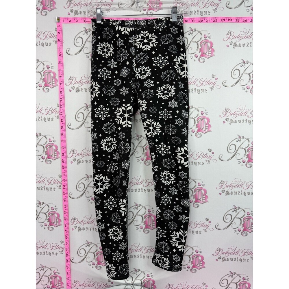 Just cozy leggings fleece lined Black Leggings with White Snowflake Print